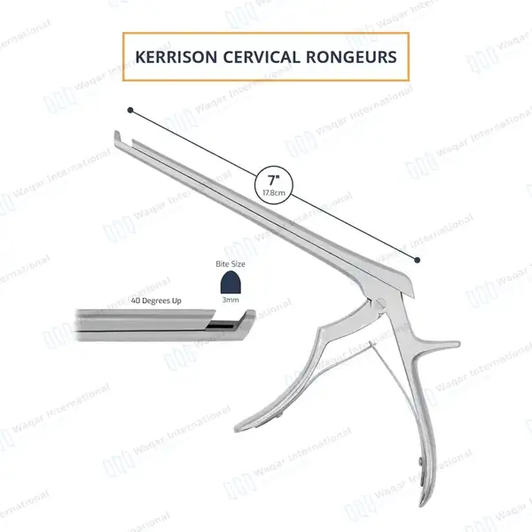 Kerrison Rongeur 7″ Shaft 40° Up Thin Footplate 3mm Bite - surgical instruments manufactured by Waqar International, Sialkot - view 3