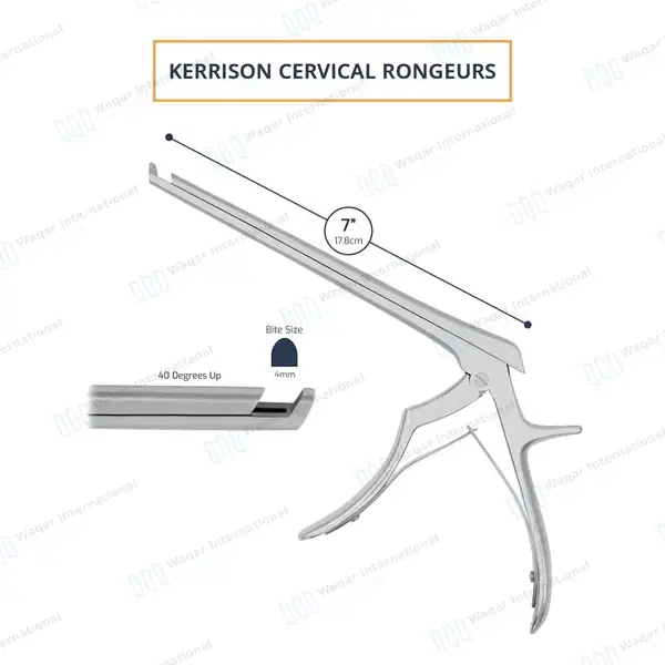 Kerrison Rongeur 7″ Shaft 40° Up Thin Footplate 4mm Bite - surgical instruments manufactured by Waqar International, Sialkot - view 3