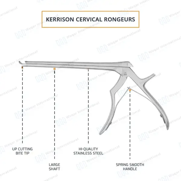 Kerrison Rongeur 7″ Shaft 40° Up Thin Footplate 4mm Bite - surgical instruments manufactured by Waqar International, Sialkot - view 4