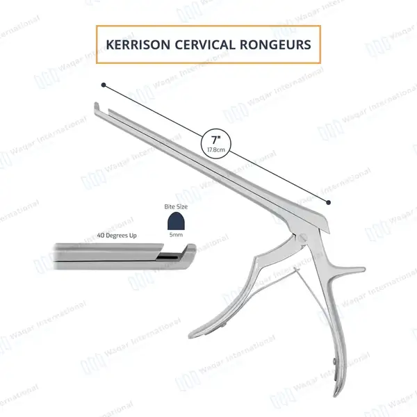 Kerrison Rongeur 7″ Shaft 40° Up Thin Footplate 5mm Bite - surgical instruments manufactured by Waqar International, Sialkot - view 3