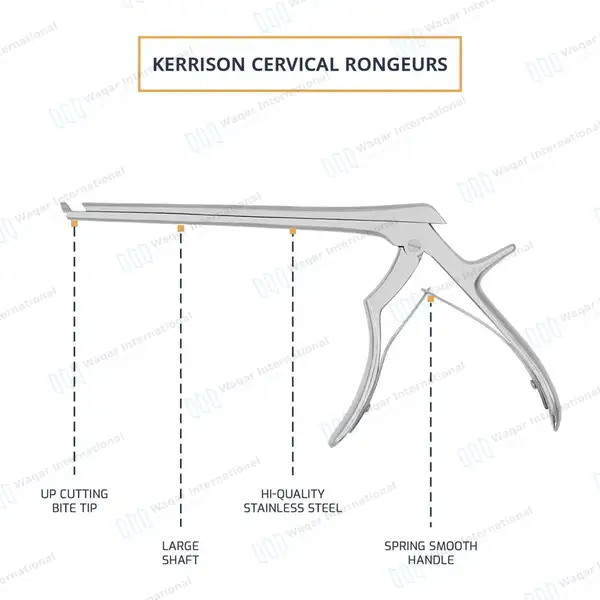 Kerrison Rongeur 7″ Shaft 40° Up Thin Footplate 5mm Bite - surgical instruments manufactured by Waqar International, Sialkot - view 4