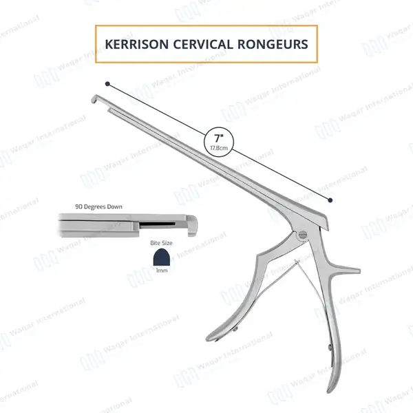 Kerrison Rongeur 7″ Shaft 90° Down Thin Footplate 1mm Bite - surgical instruments manufactured by Waqar International, Sialkot - view 3