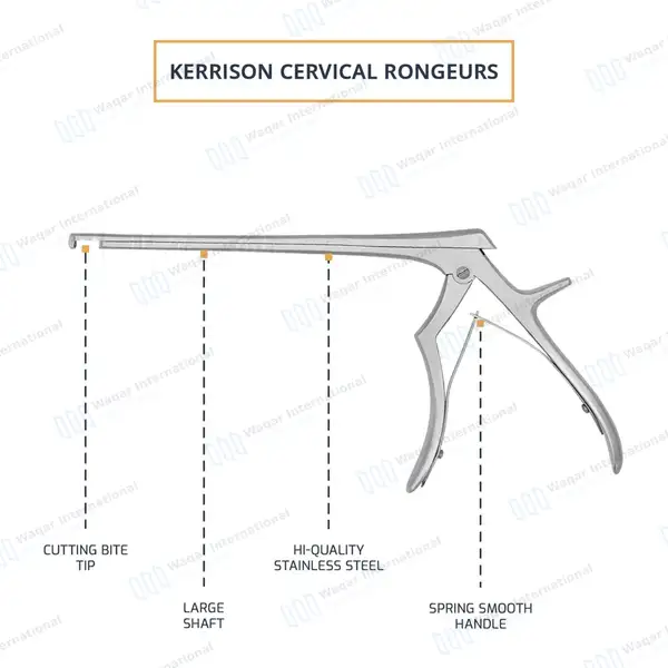 Kerrison Rongeur 7″ Shaft 90° Down Thin Footplate 1mm Bite - surgical instruments manufactured by Waqar International, Sialkot - view 4