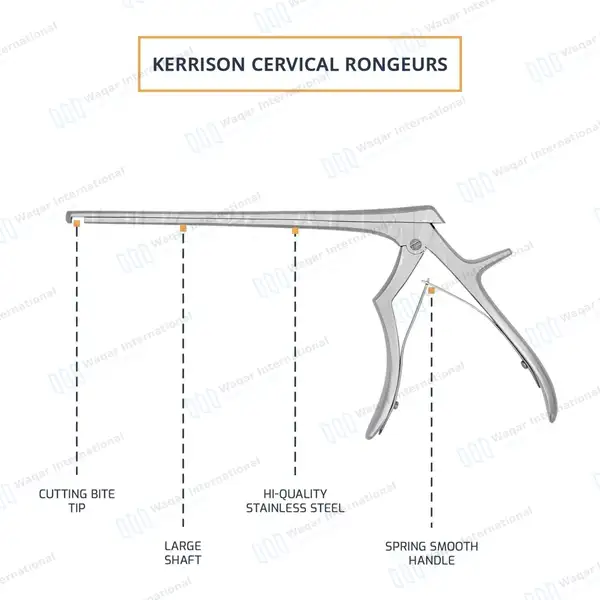 Kerrison Rongeur 7″ Shaft 90° Down Thin Footplate 2mm Bite - surgical instruments manufactured by Waqar International, Sialkot - view 4