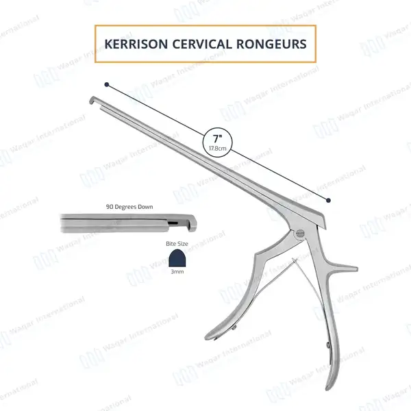 Kerrison Rongeur 7″ Shaft 90° Down Thin Footplate 3mm Bite - surgical instruments manufactured by Waqar International, Sialkot - view 3