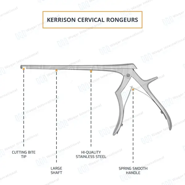 Kerrison Rongeur 7″ Shaft 90° Down Thin Footplate 3mm Bite - surgical instruments manufactured by Waqar International, Sialkot - view 4