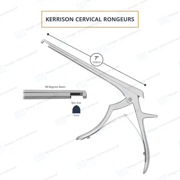 Kerrison Rongeur 7″ Shaft 90° Down Thin Footplate 4mm Bite - surgical instruments manufactured by Waqar International, Sialkot - view 3