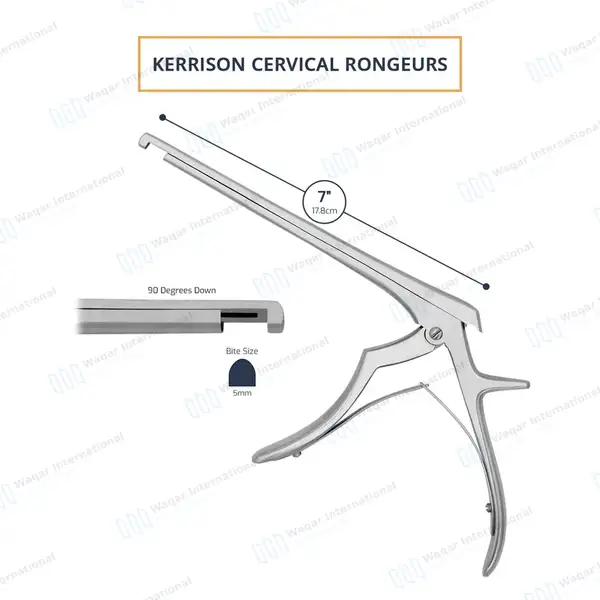 Kerrison Rongeur 7″ Shaft 90° Down Thin Footplate 5mm Bite - surgical instruments manufactured by Waqar International, Sialkot - view 3