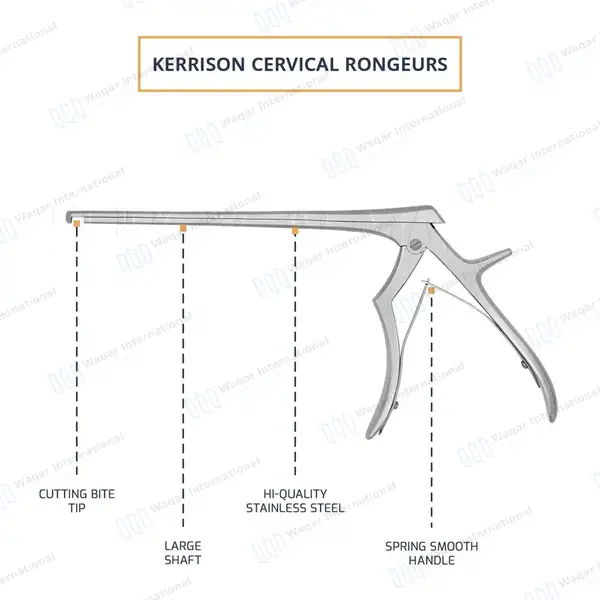 Kerrison Rongeur 7″ Shaft 90° Down Thin Footplate 5mm Bite - surgical instruments manufactured by Waqar International, Sialkot - view 4