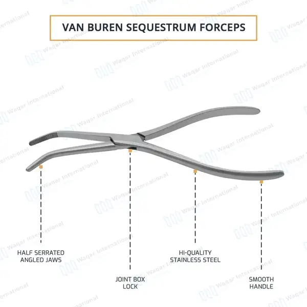 Van Buren Sequestrum Forceps Clamp 9″ Angled Serrated Jaws - orthopedic instruments manufactured by Waqar International, Sialkot - view 4