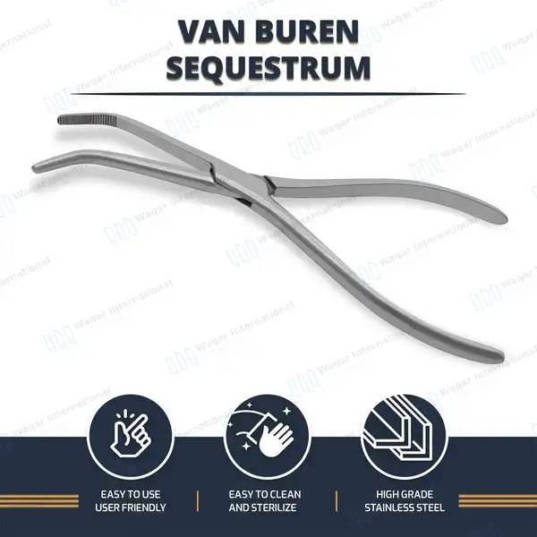 Van Buren Sequestrum Forceps Clamp 9″ Angled Serrated Jaws - orthopedic instruments manufactured by Waqar International, Sialkot - view 8