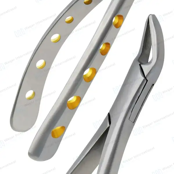 Extraction Forceps #150 Upper Incisors Gold Hollow Python Grip Handle - dental instruments manufactured by Waqar International, Sialkot - view 5