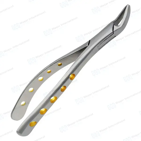 Extraction Forceps #150 Upper Incisors Gold Hollow Python Grip Handle - dental instruments manufactured by Waqar International, Sialkot - view 6