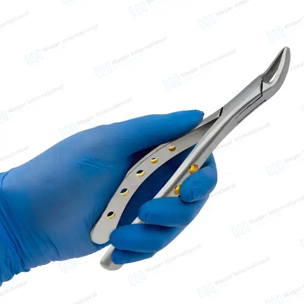 Extraction Forceps #150 Upper Incisors Gold Hollow Python Grip Handle - dental instruments manufactured by Waqar International, Sialkot - view 8