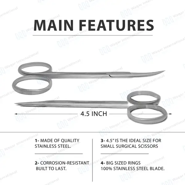 9 Pcs Dental Iris Scissors Set 4.5″ Staright, Curved & Angled - surgical instruments manufactured by Waqar International, Sialkot - view 3