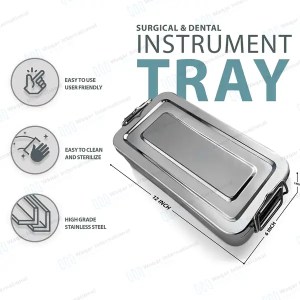 Instruments Box 6″x12″x2″ with Lid & Lock Handles - surgical instruments manufactured by Waqar International, Sialkot - view 3