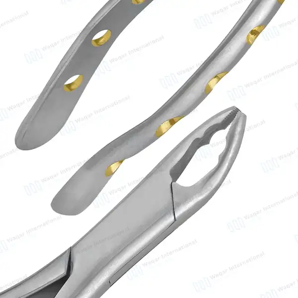 Extracting Forceps #150AS Diamond Dusted Python Grip Gold Hollow Handle - dental instruments manufactured by Waqar International, Sialkot - view 7