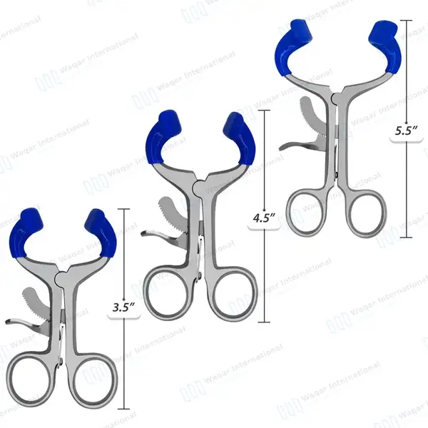 3 Molt Mouth Gag Set 3.5″, 4.5″ & 5.5″ Blue PVC Grip Blades - surgical instruments manufactured by Waqar International, Sialkot - view 3