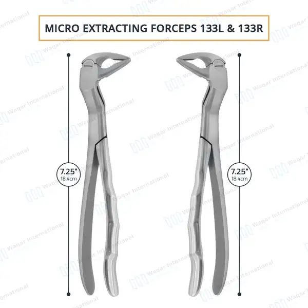 2 Micro Extracting Forceps #133L & #133R for Upper Incisor & Root - surgical instruments manufactured by Waqar International, Sialkot - view 3