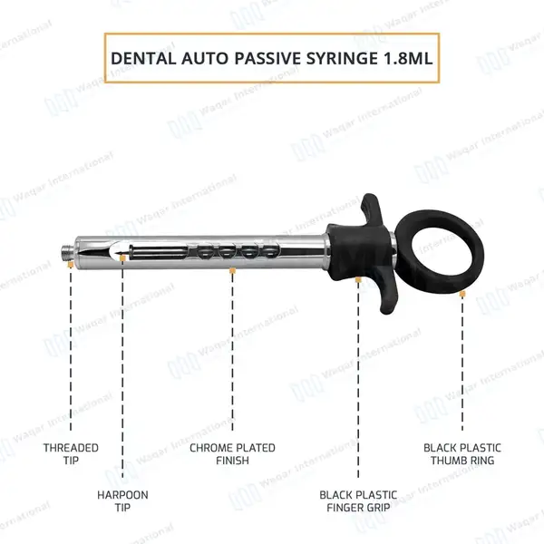 Dental Self Aspirating Auto Passive Syringe 1.8ml Black Plastic Handle - surgical instruments manufactured by Waqar International, Sialkot - view 4