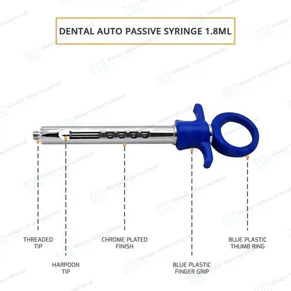 Dental Anesthetic Self Aspirating Syringe 1.8ml Auto Passive Blue Plastic Handle - surgical instruments manufactured by Waqar International, Sialkot - view 4