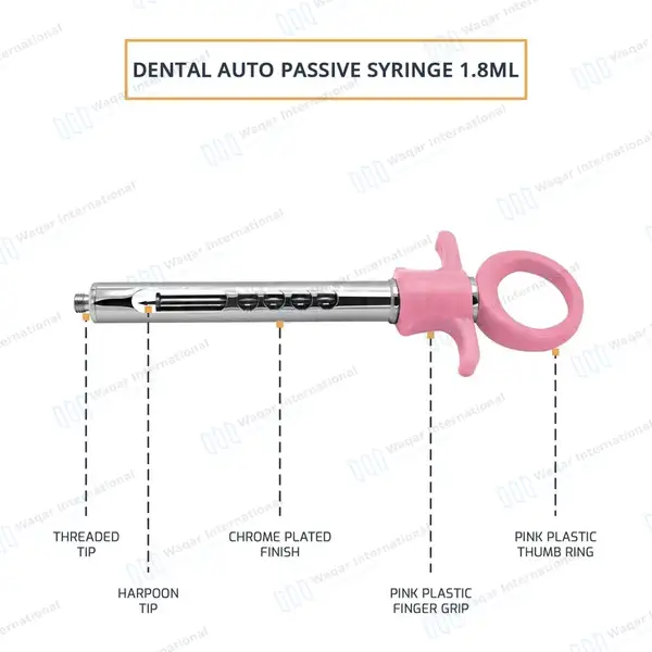 Dental Anesthetic Self Aspirating Syringe 1.8ml Auto Passive Pink Plastic Handle - surgical instruments manufactured by Waqar International, Sialkot - view 4