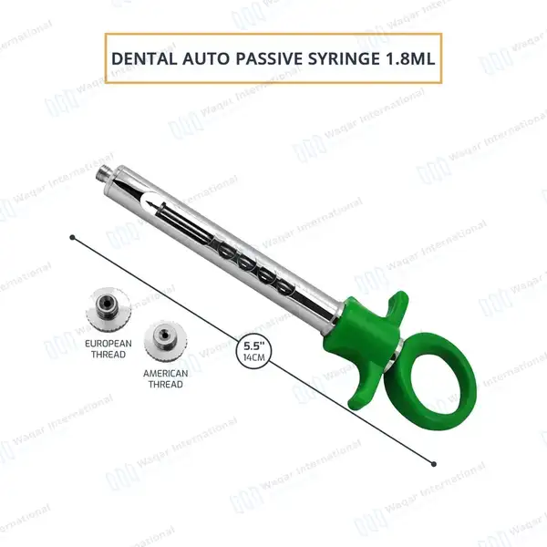 Dental Anesthetic Self Aspirating Syringe 1.8ml Auto Passive Green Plastic Handle - surgical instruments manufactured by Waqar International, Sialkot - view 3