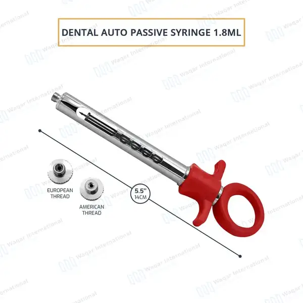 Dental Anesthetic Self Aspirating Syringe 1.8ml Auto Passive Red Plastic Handle - surgical instruments manufactured by Waqar International, Sialkot - view 3