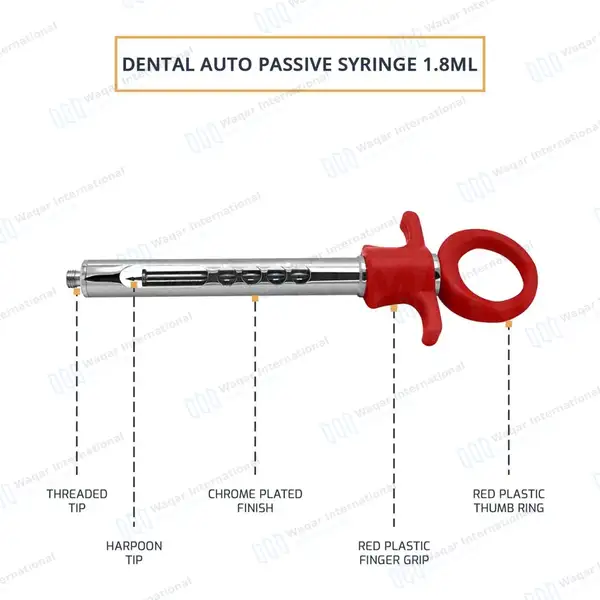 Dental Anesthetic Self Aspirating Syringe 1.8ml Auto Passive Red Plastic Handle - surgical instruments manufactured by Waqar International, Sialkot - view 4