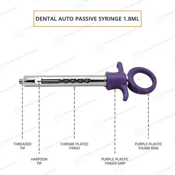 Dental Self Aspirating Syringe 1.8ml Auto Passive Purple Plastic Handle - surgical instruments manufactured by Waqar International, Sialkot - view 4