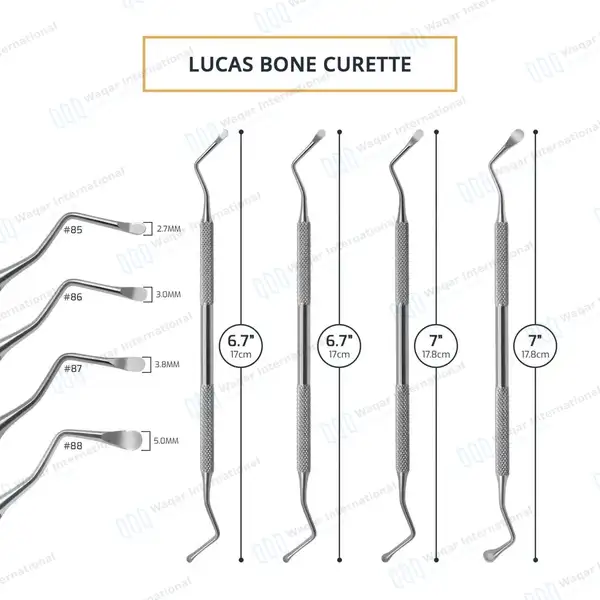 4 Lucas Bone Curette Set #85, #86, #87, #88 Double Ended - dental instruments manufactured by Waqar International, Sialkot - view 3