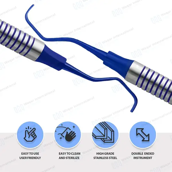 Gracey Curette 3/4 Blue Tips Double Ended - surgical instruments manufactured by Waqar International, Sialkot - view 4