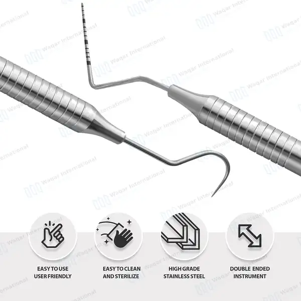 Periodontal Probe UNC15/23 Double Ended Hollow Handle - surgical instruments manufactured by Waqar International, Sialkot - view 6
