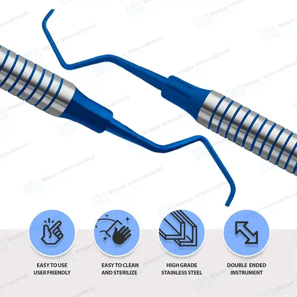 Gracey Curette 9/10 Blue Coated Tips Double Ended - surgical instruments manufactured by Waqar International, Sialkot - view 4