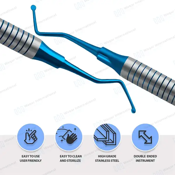 Dental Excavator #19 Blue Tips with Blue & Silver Hollow Handle - surgical instruments manufactured by Waqar International, Sialkot - view 4