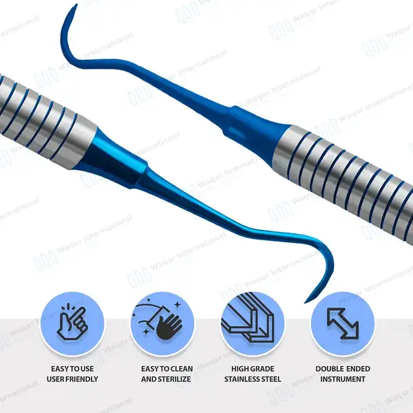 Sickle Scaler H6/H7 Anterior Blue Tips Double Ended Hollow Handle - surgical instruments manufactured by Waqar International, Sialkot - view 4