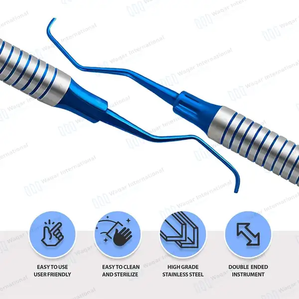 Gracey Curette 7/8 Blue Tips Double Ended - surgical instruments manufactured by Waqar International, Sialkot - view 4