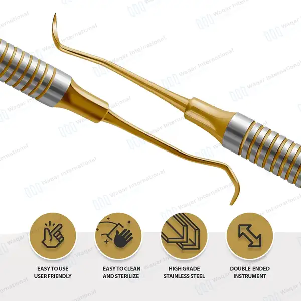 Sickle Scaler #204S with Gold Tips Hollow Handle - surgical instruments manufactured by Waqar International, Sialkot - view 4