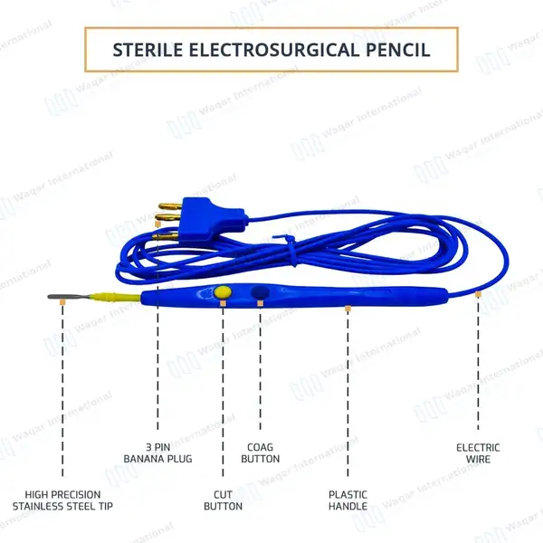 Electrosurgical Pencil 2mm Wide Blade  – Single Use - surgical instruments manufactured by Waqar International, Sialkot - view 4