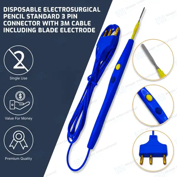 Electrosurgical Pencil 2mm Wide Blade  – Single Use - surgical instruments manufactured by Waqar International, Sialkot - view 6