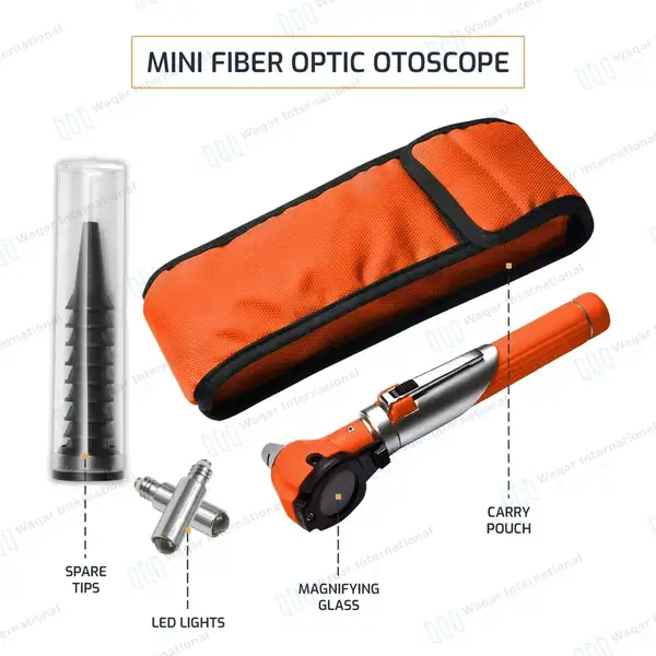 13 Pcs Fiber Optic Mini Otoscope Set – Orange - surgical instruments manufactured by Waqar International, Sialkot - view 4