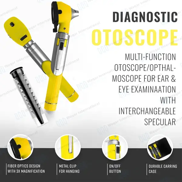 Fiber Optic Mini Otoscope & Ophthalmoscope ENT Diagnostic Set – Yellow - surgical instruments manufactured by Waqar International, Sialkot - view 6