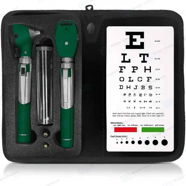 Fiber Optic Mini Otoscope & Ophthalmoscope ENT Diagnostic Set – Hunter Green - surgical instruments manufactured by Waqar International, Sialkot - view 2