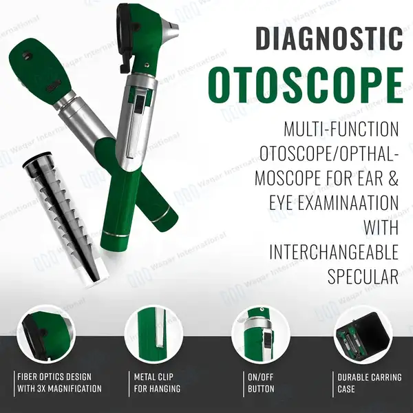 Fiber Optic Mini Otoscope & Ophthalmoscope ENT Diagnostic Set – Hunter Green - surgical instruments manufactured by Waqar International, Sialkot - view 8