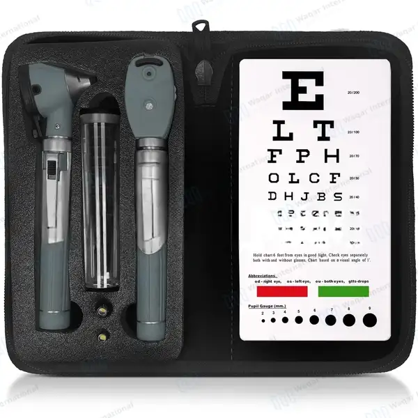 Fiber Optic Mini Otoscope &  Ophthalmoscope ENT Diagnostic Set – Gray - surgical instruments manufactured by Waqar International, Sialkot - view 2