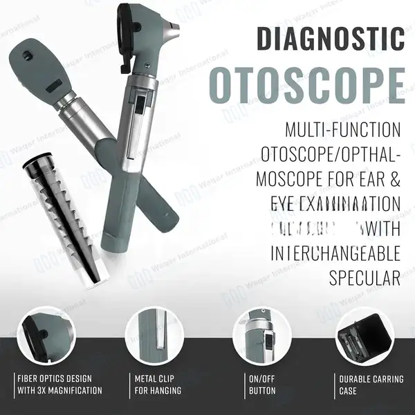 Fiber Optic Mini Otoscope &  Ophthalmoscope ENT Diagnostic Set – Gray - surgical instruments manufactured by Waqar International, Sialkot - view 6