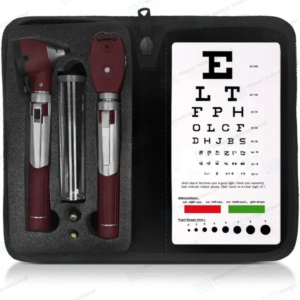 Fiber Optic Mini Otoscope & Ophthalmoscope ENT Diagnostic Set – Burgundy - surgical instruments manufactured by Waqar International, Sialkot - view 2