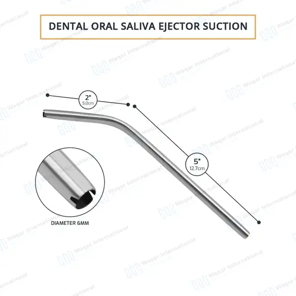 Saliva Ejector Suction 6mm Short Handpiece Tip 45 Degree Angled - surgical instruments manufactured by Waqar International, Sialkot - view 3