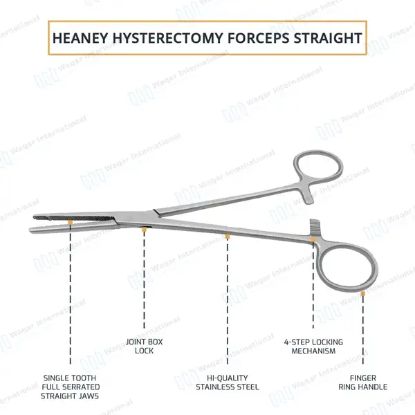 Heaney Hysterectomy Forceps 8.25″ Single Tooth Straight Jaws - surgical instruments manufactured by Waqar International, Sialkot - view 4