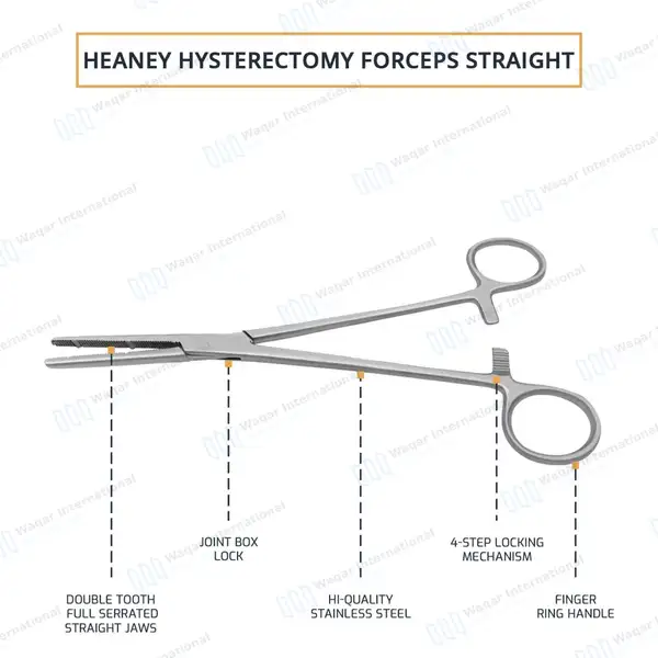 Heaney Hysterectomy Forceps 8.25″ Double Tooth Straight Jaws - surgical instruments manufactured by Waqar International, Sialkot - view 4
